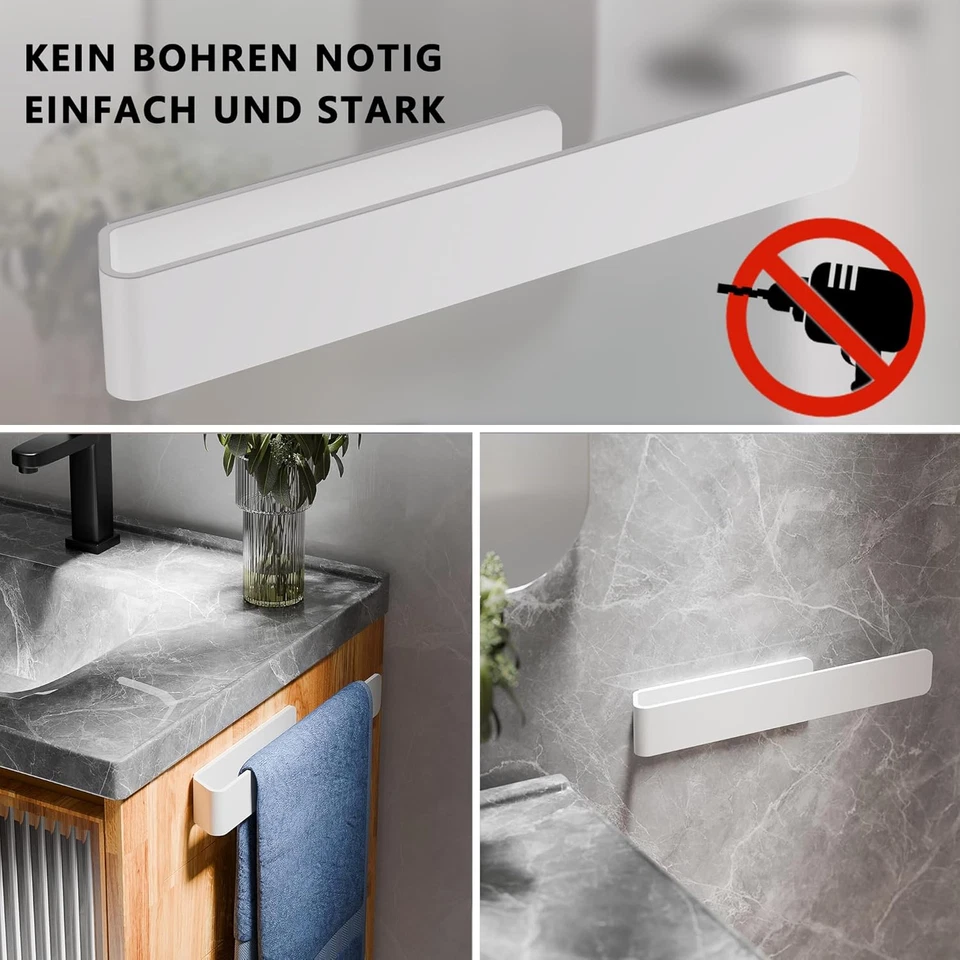 Portasciugamani Senza Foratura, in Alluminio, per Bagno E Cucina, Bianco (32 Cm) - Immagine 2 di 4