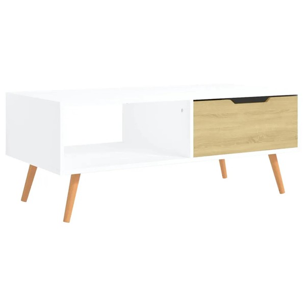 Couchtisch Weiß Und Sonoma-Eiche 100X49,5X43 Cm Holzwerkstoff-image