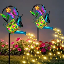 Solar Watering Can with Lights, Waterproof Solar Lantern with Butterfly Sheph...