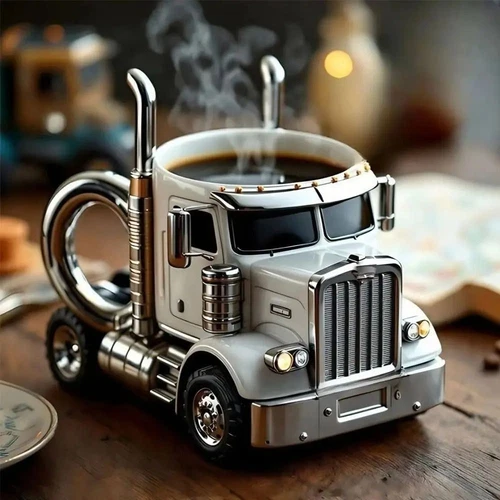 Handcrafted Semi-Truck Coffee Mug Stainless Steel Coffee Cup Men Gift - Picture 6 of 19
