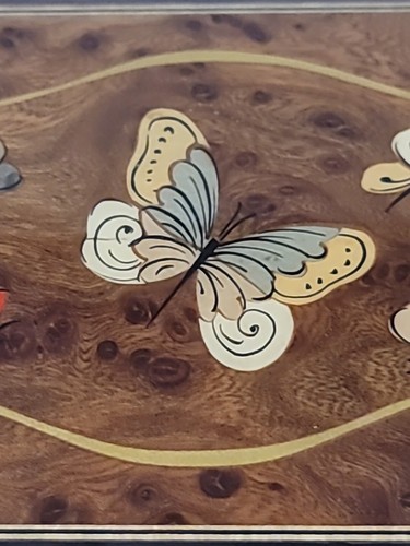 Reuge Inlaid Vintage Wooden Musical Butterfly Kisses Jewelry Music Box 6"x4" - 第 15/22 張圖片