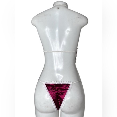 VTG Frederick’s of Hollywood Burgundy Satin Lace Teddy Bodysuit Size Small - Picture 4 of 10