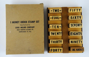 Vintage Postal Or Bankers Money Order Rubber Stamp Set and Holder Louis Melind