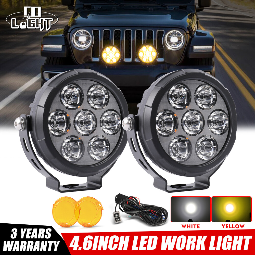 2PCS 5inch LED Offroad Driving Work Light Bar Pods Fog Lamp White +Amber Cover