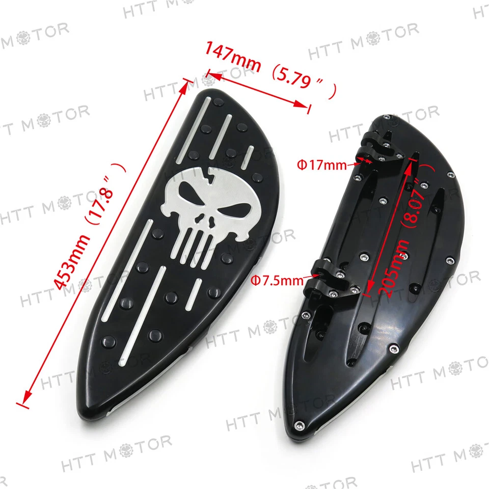 Tablero de piso estirado negro Skull Driver para Harley Touring Softail FL Dyna FLD Foto 4 de 4
