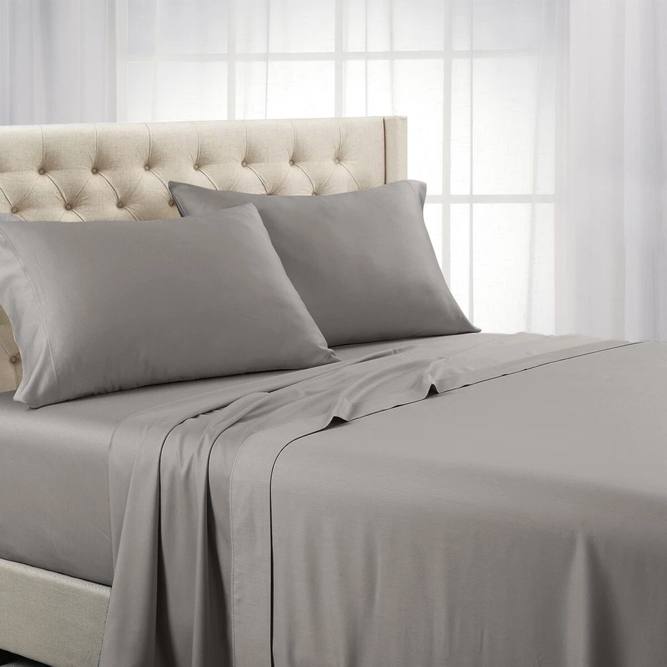Juego de sábanas de lujo ultra suave 100 % algodón peinado puro bolsillo profundo sólido 600 TC Foto 2 de 2