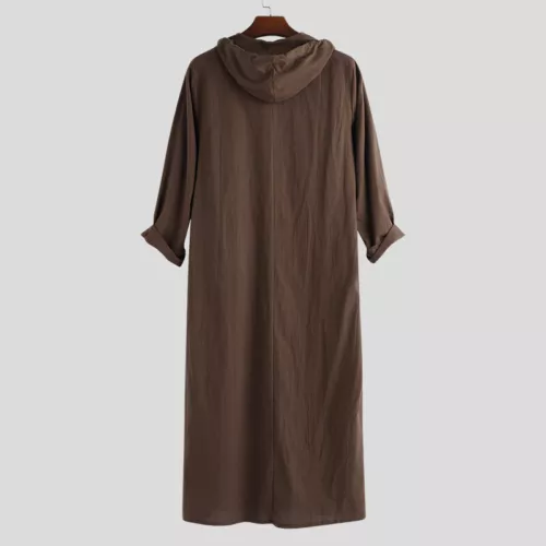Arabisches lockeres Kleid Herren Langarm Thobe Kaftan Kapuze Robe Muslim Saudi Islamisch - Bild 2 von 22