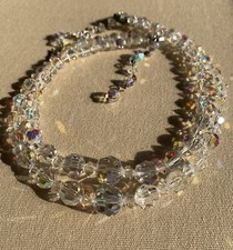 VINTAGE CRYSTAL Choker Necklace Graduated Aurora Borealis Prism AB Retro GLAM