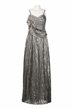 Decode 1.8 Pleated Silk Chiffon Evening Gown Size 16 Metallic Silver NWT 359