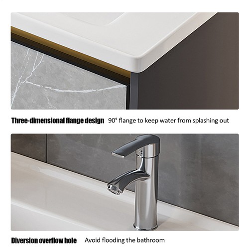 2 Drawers Wall Mounted Floating Cabinet Bathroom Vanity Cabinet w/ Ceramic Sink - Picture 5 of 10