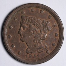1851 Braided Hair Coronet Half Cent 1/2c Penny Uncirculated