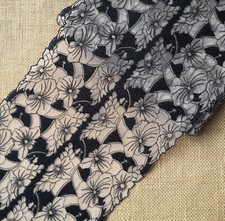 4.5 Yards 7" Wide Beige Tulle Mesh Lace with Embroidered Black Flower xh130