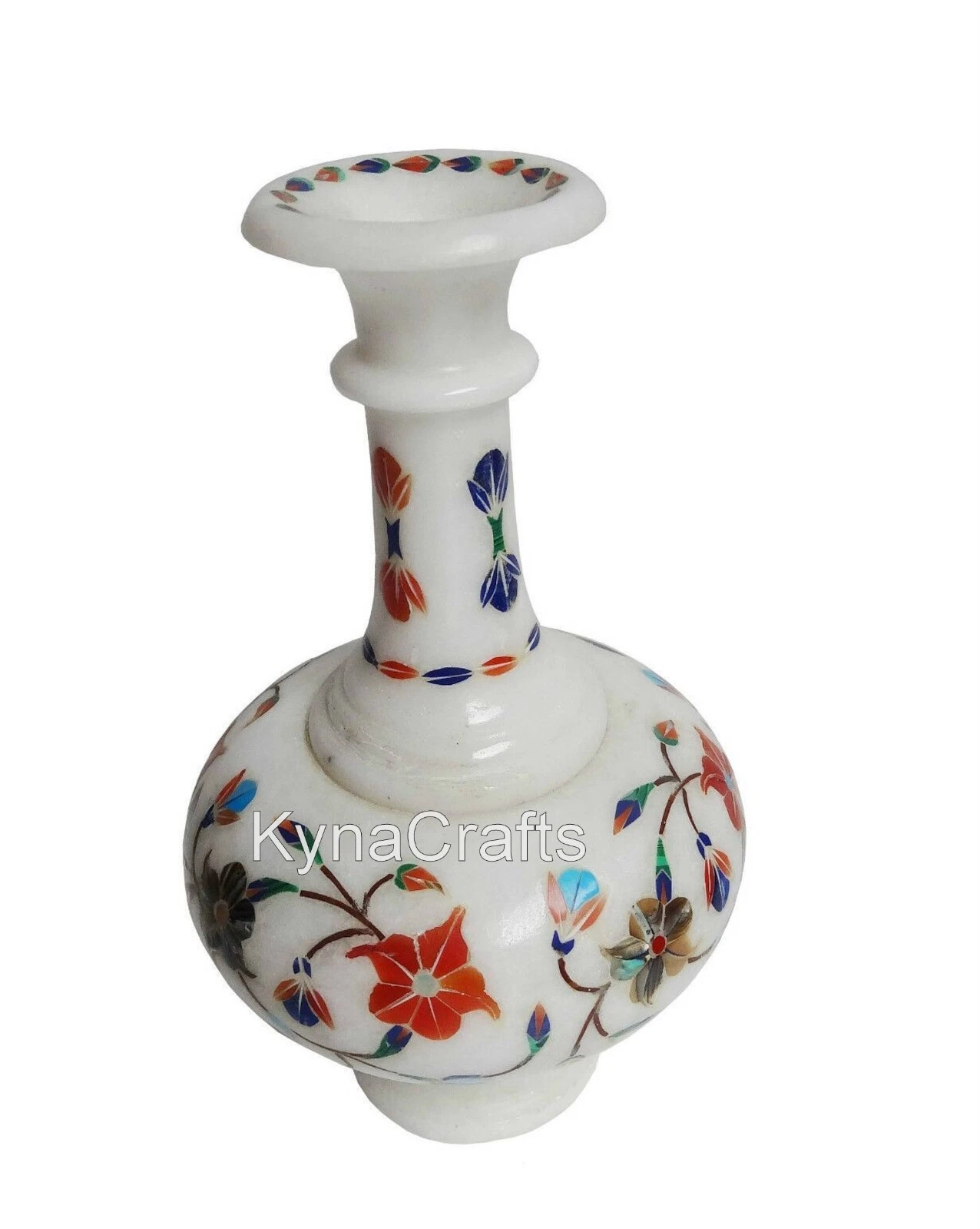 6 Inches Flower Vase / Gemstone Inlay Planter / White Marble Flower Pot for Lawn
