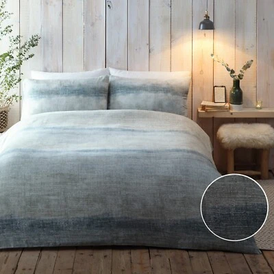 Duvet Cover Bedding Set Anson Stripe 100% Brushed Cotton Appletree Hygge Green