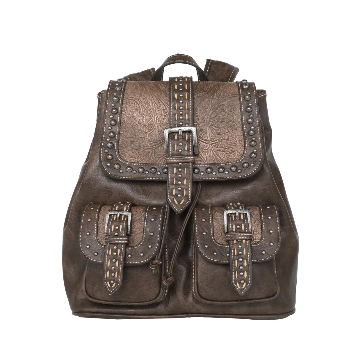Montana West Floral Embossed Backpack Western Style Antique Button PU Leather