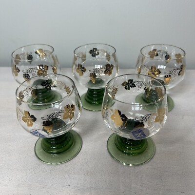 Schott Zwiesel Cordial Glass Gold Trim Beehive Stem Short Mini Vintage Set of 5