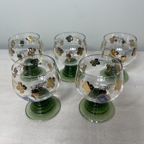 Schott Zwiesel Cordial Glass Gold Trim Beehive Stem Short Mini Vintage Set of 5
