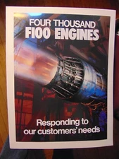 Vintage Pratt & Whitney POSTER 20" x 15" FOUR THOUSAND F100 ENGINES