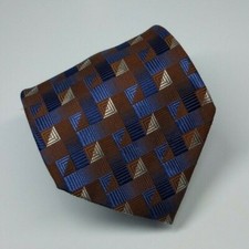 Joseph  Feiss Silk Tie Brown Blue Silver Geometric Men Necktie 57.5 x 4