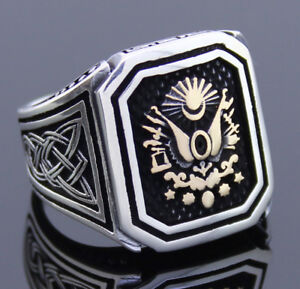 Solid 925 Sterling Silver Ottoman Coat of Arm Men's Ring 