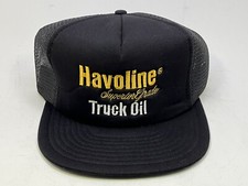 Havoline Superior Grade Truck Oil Hat Cap Mesh Trucker Snapback Black Gold Vtg