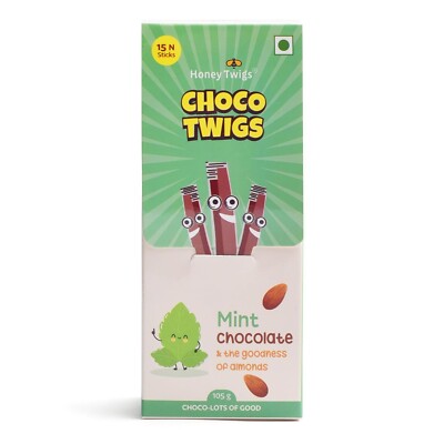 Choco Twigs Chocolate Mint Almond Sticks | 15 Sticks per Pack (7g x 15 = 105g)