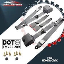 2pcs Premium 3-point Adjustable Safety Seat Belt Strap Kit Fits Honda Civic Gray