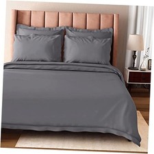 100 Organic Cotton Duvet Cover Set, 3-Piece, 300 Thread Count King Grey