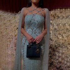 Luxury Mermaid Evening Dress with Cape Sleeve Criss Cross Formal Party Gowns