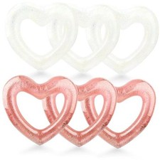 6 Pack Inflatable Glitter Heart Pool Float Blow up Heart Shaped Rose Gold,White