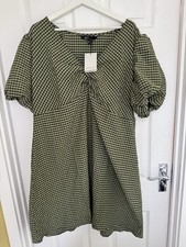 NWT Nobody's Child Liza Mini Dress Khaki Green Check Gingham Size 22 Boho