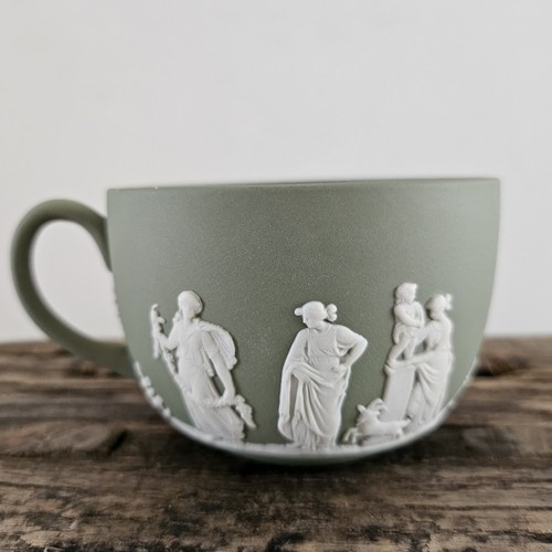 Vintage Wedgwood Sage Green Jasperware Tea Cup & Saucer Immaculate Greek - Picture 11 of 21