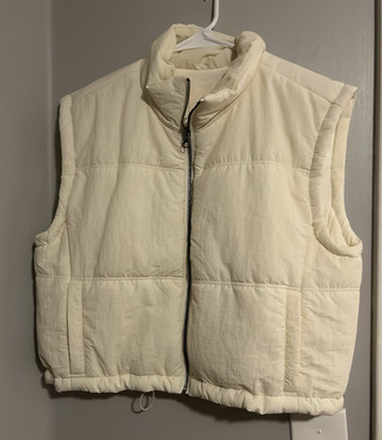 Thread + Supply Women's Cream Quilted Puffer Vest Full Zip Pockets Size S