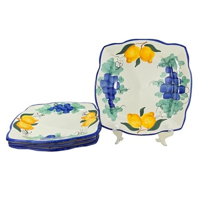 SET OF 4 SOLIMENE VIETRI  FRUTTA AMALFI LEMON & GRAPE 10'' SQUARE DINNER PLATES