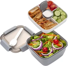 Freshmage Salad Lunch Container To Go, 52-oz Salad Bowls with 3 Compartments, Sa