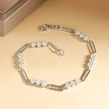 2Ct Round Real Moissanite Women's Tennis Charm Bracelet 14k White Gold Plated