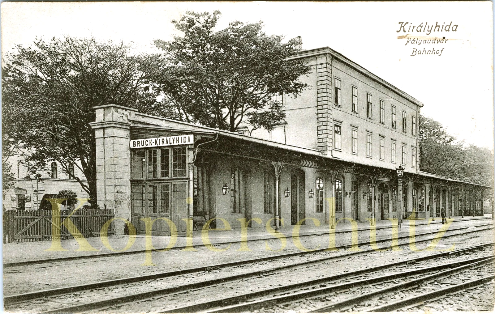 Historische Postkarte - Bahnhof Bruck-Kiralyhida, Karte gelaufen 1910 - Bild 1 von 2