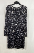 Tory Burch Women's Black Silk Splatter Print Long Sleeve Dress Sz S