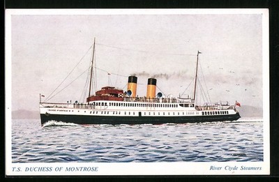 AK T.S. Duchess of Montrose fährt unter Dampf, River Clyde Steamers, Passagiers 