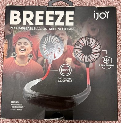 iJoy Breeze Rechargeable Neck Fan Black, 360° Adjustable, 3 Speeds