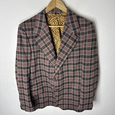 Voyageur Men 42 Reg 70s Plaid Disco Blazer Double Knit Polyester Vintage Jacket