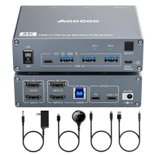 USB C KVM Switch 4K@60Hz,Dual Monitor USB C HDMI KVM Switch for 1 PC and 1 La...