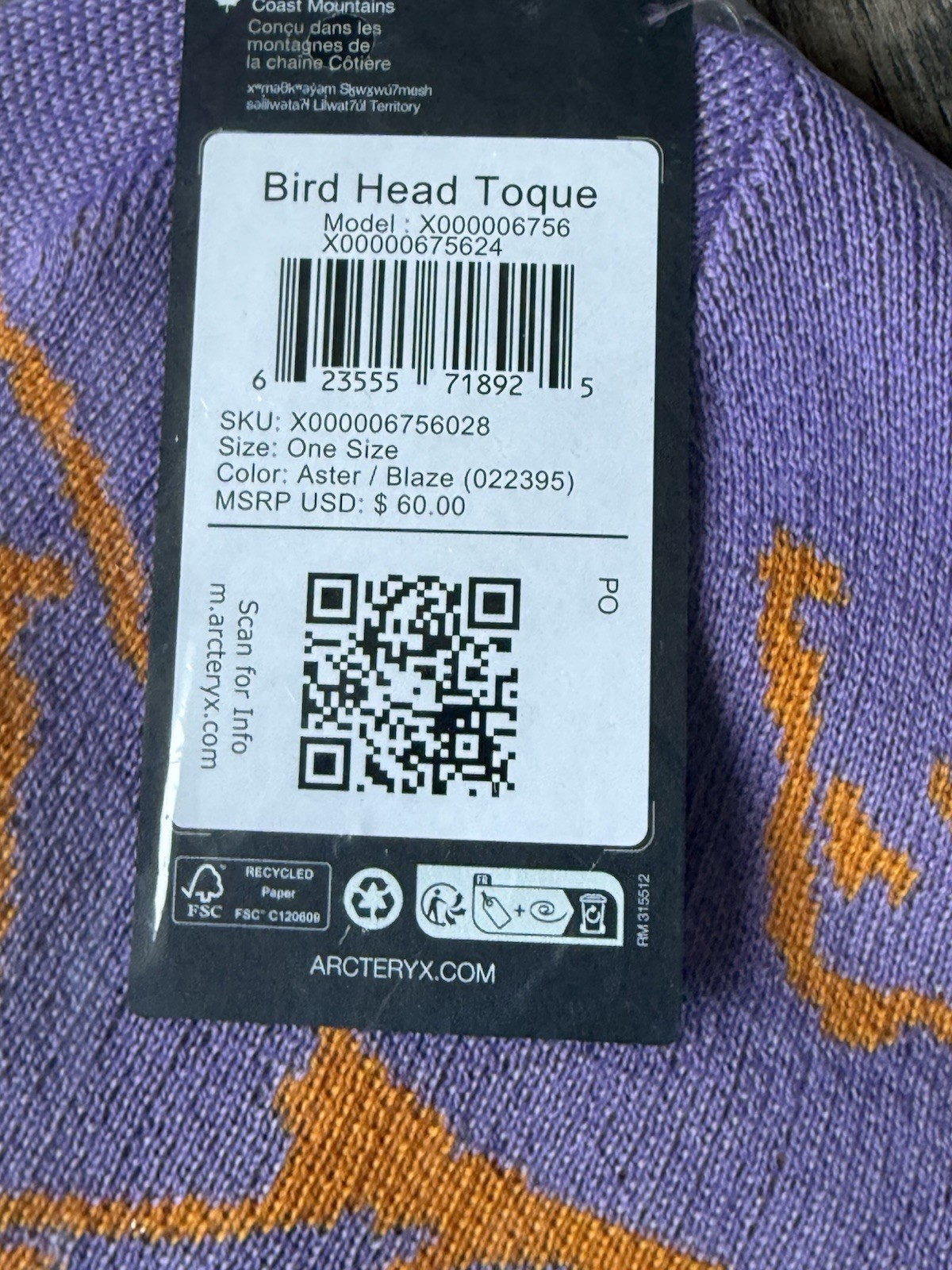Arcteryx Bird Head Toque “Aster/Blaze” - One Size New Color Bnwts thumbnail 2