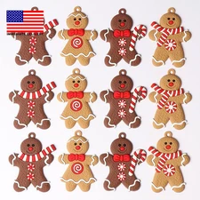Gingerbread Man Ornaments, 12PCS Hanging Christmas Tree Decorations, PVC Materia