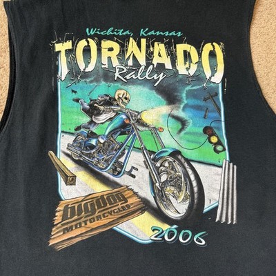 Big Dog 2006 Motorcycle Tornado Rally Tank Top Mens XL Vintage Y2K Black Faded