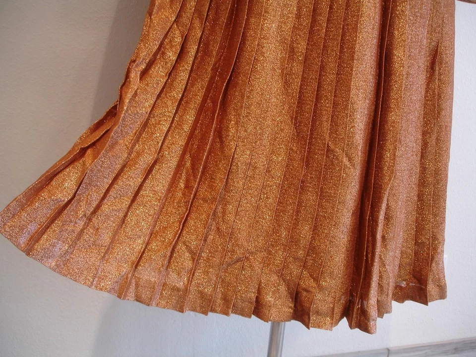 Women's S 10 Vtg 1960's Alfred Shaheen Metallic Gold Bronze Dress Pleated Gown - Image 4 of 4