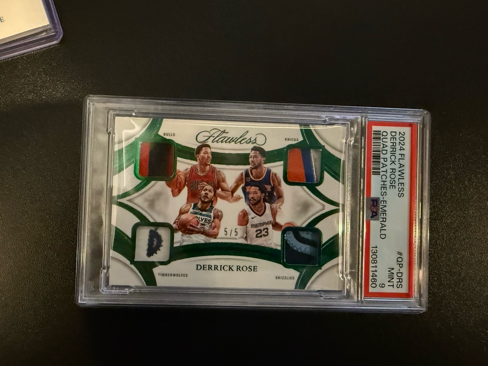2024 Flawless Basketball Derrick Rose Quad Patches-Emerald PSA 9 Game Worn/Used