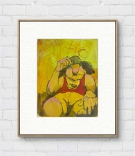 Faris Art: Big Beach Hat: 10x14 Gelli Plate Paper Unique Neo-Expressionism