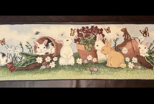 Primavera Pascua Conejos Flores Tapiz Mesa Corredor 70.5” X 13” Borla Extremos - Imagen 3 de 9