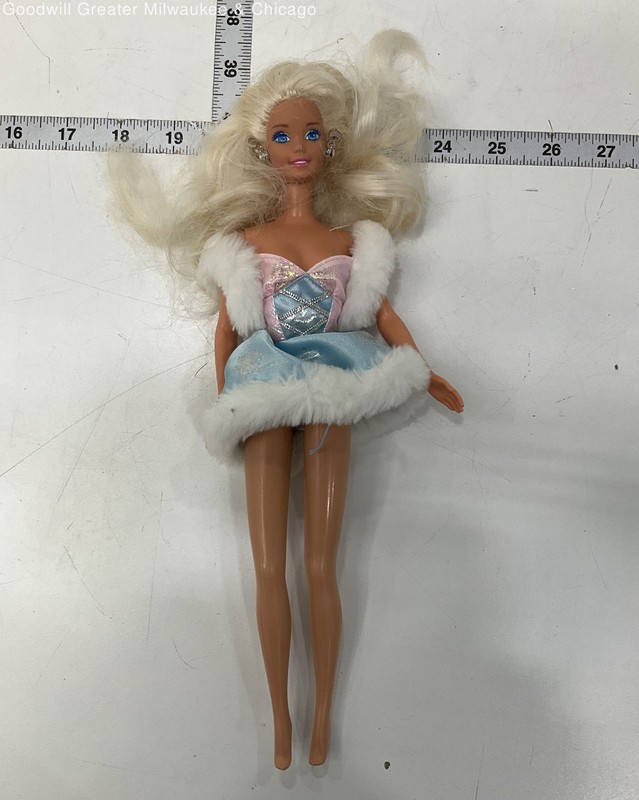 Mattel Blonde Blue Pink Winter Faux Fur Dress Fashion Doll Vintage Barbie